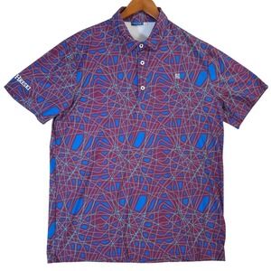 Hreski Geometric Golf Polo Shirt Men's Large Purple AOP Short Sleeve Performance